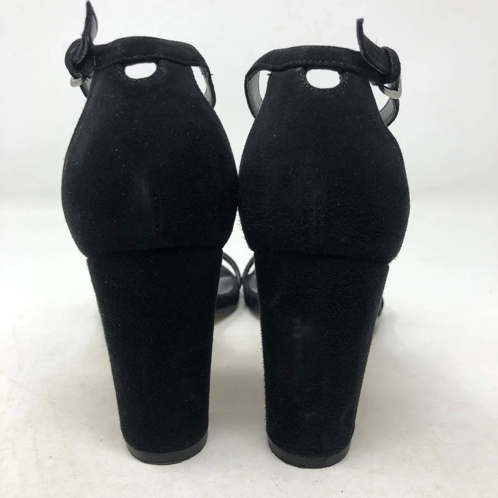 Stuart Weitzman Nearly Nude Strappy Block Heels Womens 9 Black Suede Going Out‎